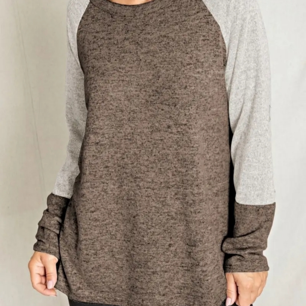 NIP eloges Sz. S Brown/Gray‎ Crew Neck Long Sleeve Top